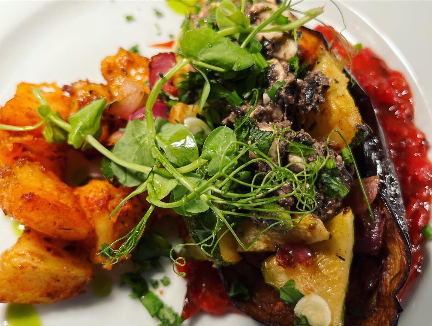 Close up of a plate of food served at the Danescourt Bistro, South Staffs Golf Club.