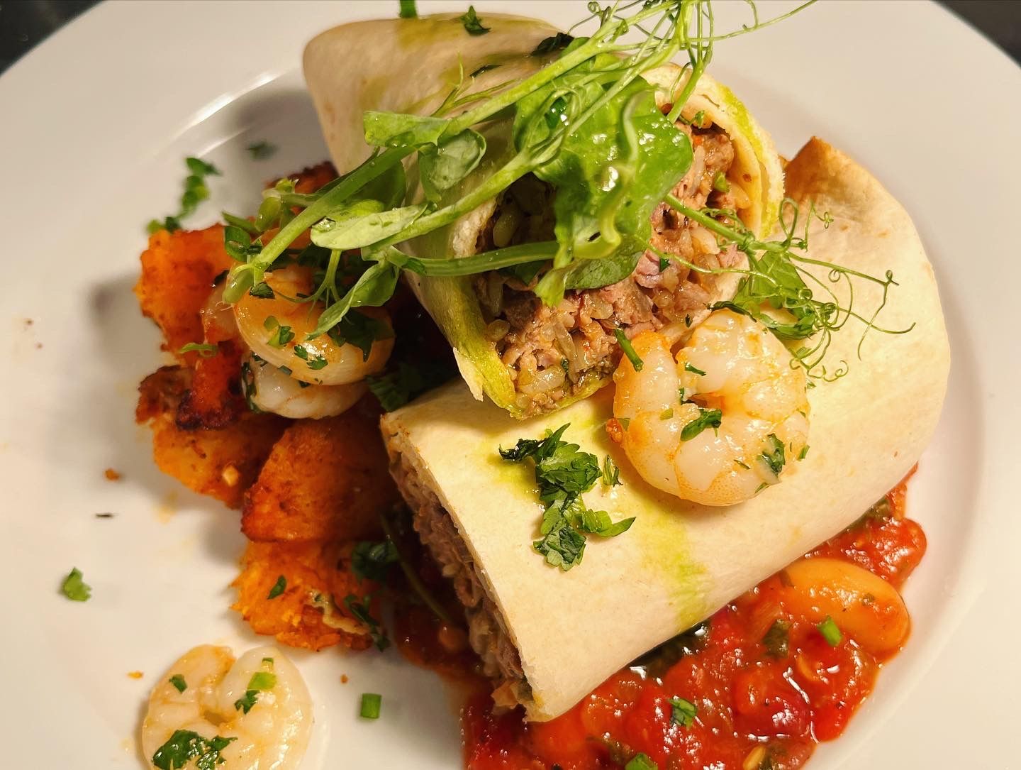 Close up of a plate of food served at the Danescourt Bistro, South Staffs Golf Club.