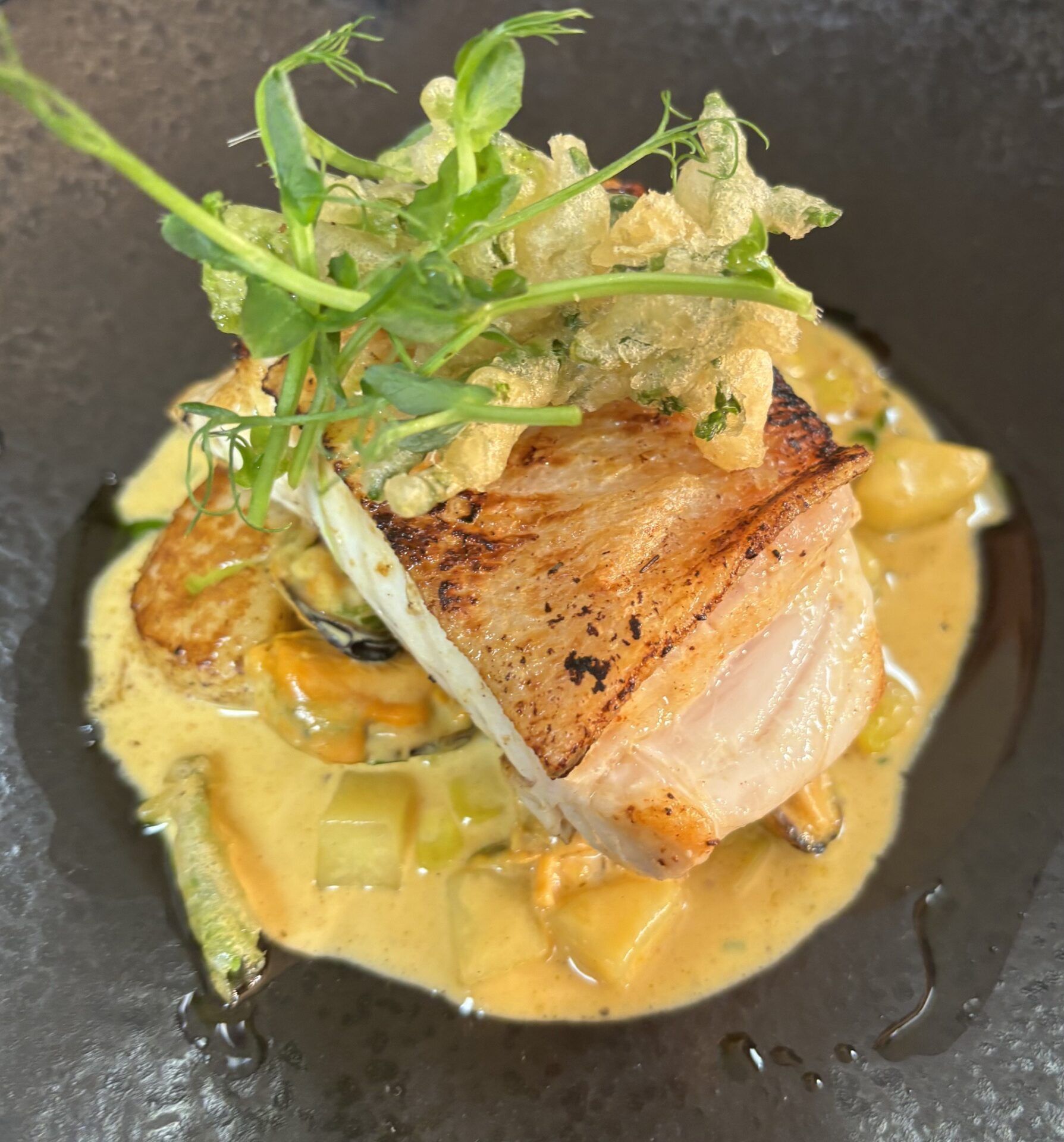 Close up of a plate of food served at the Danescourt Bistro, South Staffs Golf Club.